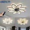 Plafonniers Nouvelle fleur LED ventilateur de plafond lampe avec télécommande vitesse réglable réglable secouant la tête plafonnier pour salon chambre Q231012