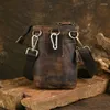 Waist Bags Leather Bag Vintage Men Multi Function Portable Outdoor Casual Split Hook Wear Belt Crossbody High Quality Pouch