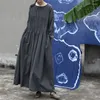 Casual Dresses NINI WONDERLAND Spring Autumn Cotton Linen Handmade Pleated Dress 2023 Women Loose Vintage Batwing Sleeve Mori Girl Robe