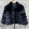 Women's Fur Faux 60cm Coat Warm Stylish Natural Jacket Vest Stand Collar Long Sleeve Leather Wholesale 231012