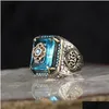 Turkish Signet Ring For Men Women Ancient Sier Color Carved Eagle Green Zircon Inlay Punk Motor Dhgarden Otsma