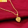 Pendant Necklaces UMQ Pure 24k Gold Color Necklace Clavicle Chain for Women Necklace Love Heart Pendant Yellow Gold Valentine's Day Fine Jewelry 231012