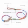 Dog Collars Pet Traction Rope Collar Set Handmade Braided Cotton Leash Leather For Medium Large Walking Training Lead