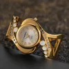 Other Watche s Luxury Fashion Brand Bangle Gold Watch Steel Quartz Wrist for Women Montre Femme 231012