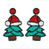 Weihnachtsbaum Hut Glocke Krücken Statement Ohrringe für Frauen Perlen handgemachte Kristall baumeln Ohrringe Frauen Weihnachtsschmuck