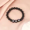 Nouveau acrylique numérique 8 volley-ball basket-ball sport Bracelet hommes Imitation obsidienne noir perle Bracelets élastique réglable bijoux charmes Pulseras en gros