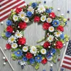 Flores decorativas 15,75 polegadas grinalda patriótica americana para porta da frente quatro de julho flor artificial inverno ao ar livre