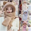 Scarves Harajuku Korean Japanese Cute Girl Gloves Cat Bear Ear Scarf Hat OnePiece Cap Winter Warm Plush Shield Birthday Gift 231012