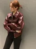 Chaquetas de mujer coreano Chic otoño Vintage PU chaqueta elegante Simple cuello vuelto con cremallera abrigos de cuero casuales mujeres Top recortado todo fósforo