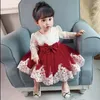 Robes de fille née à manches longues bébé fête de mariage dentelle gros nœud infantile 1er anniversaire princesse robe de baptême