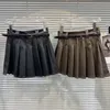 Skirts Women's Leather Pu Belted Mini Pleated Skirt Shorts Underneath Black Brown Goth Short Skater