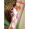 Vêtements ethniques Japonais Traditionnel Kimono Robe avec Obi Imprimer Fleur Robes Aérées Costume Femmes Dames Haori Yukata Costume