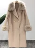 Futra kobiet sztuczne Oftbuy prawdziwa płaszcz zimowa kurtka Kobiet Naturalny kołnierz kaszmirowy wełniany mieszanki wełny długie odzież wiejska damskie streetwear 231012