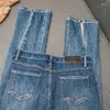 Kvinnors jeans Autumn Ladies High-midjigt smala sträcka öppna raka byxor kvinnliga hundra 2023 pendling av casual kvinnokläder