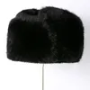 Berets Chapéu de Pele Real Masculino Ear Muffs Inverno Ushanka Trapper Russo Cap Preto Cinza Marrom