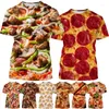 Erkek Tişörtleri Pizza Gömlek Turuncu Üst Kol Yaz Erkekler Moda Tişörtleri 3D Tshirt Baskılı Kadın Tees Tops XS-6XL