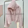 Frauen Pelz Faux Pelz Echt Kaninchen Fell Kapuze Mantel Lange Hülse Frauen Casual Lose Gestrickte Echte Pelz Jacke Mit Kapuze weibliche Natürliche Pelz Outwear J231012