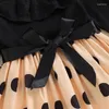 Vestidos de menina meninas com nervuras mini vestido crianças rendas retalhos manga longa cinto festa outono em torno do pescoço dot print