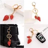Keychains Lanyards Keychains 5 PCS 2021 Söt emalj Red Plant Stberry Keychain Creative Gift Women Bag Charms Key Chains Rings Buck Dhjir