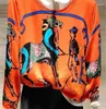 Women's Sweaters Runway Knitted Pullover Thin Sweater Cashmere Soft Cartoon Horse Print Knitwear Jumper Long Sleeve Wool Outwear H261