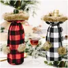 Decorazioni natalizie Buffalo Plaid Bottiglia di vino Er Decorativo Polsino in pelliccia sintetica Porta maglione Borse regalo Ornamento per feste Jk2009Xb Home Gard Dhyo6