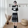 Casual Dresses Vintage Stripe Pullover Knitting Sweater Midi Dress for Women Korean Fashion Flare Long Sleeve Bodycon Winter Autumn 2023