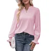 Camicette da donna Camicia da donna Elegante ufficio Tinta unita Manica lunga Donna Top Moda Colletto rialzato con volant Monopetto Causale Semplice 11