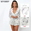 Casual Dresses Women Spring V Neck Chiffon Print Dress Self-Tie Knot Front Ruffles Leopard Female Sexy Short A Line Party Vestidos 2023