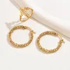 Necklace Earrings Set Kymyad Stainless Steel Women's Jewelry Gold Color Hoop Ring Woman 2 Pieces Accessories For Women