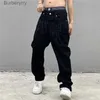 Men's Jeans Y2K Black Baggy Jeans Men's New Streetwear American Retro Printed Letter Pants Straight Hip-hop Loose Denim TrousersL231011