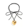 Goth Black Velvet Big Heart Pendant Choker Necklace for Women Elegant Weave Knotted Bowknot Adjustable Chain New Year Jewelry Wholesale YMN047