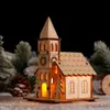 Fournitures de jouets de Noël DIY en bois naturel avec des lumières chaudes Ornements de Noël Lampe de château rougeoyante en bois Cadeaux du Nouvel An Jouets pour enfants R231012