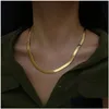 Sterling Goud 4Mm Platte Ketting Voor Vrouwen Luxe Fijne Sieraden Huwelijkscadeau Choker Sleutelbeen Dhgarden Otqbs