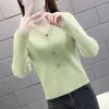 Kadın Sweaters İşe Gidiyor Sol Renk İnce Örgü Sonbahar Kış Kore Basic Uzun Kollu Giysiler Sıradan V-Yastık Düğmesi Jumpers