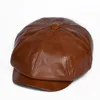 Береты, модная мужская кожаная шляпа Гастби, мужской восьмиугольный берет, осенне-зимняя британская кепка, ретро овчина, sboy Boina Painter Gorras 231012