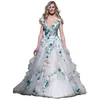 Princesa 3d apliques florais vestido de casamento 2024 luz azul renda pura pescoço uma linha longa tule vestidos de noiva romântico chique vestidos de noiva feitos sob encomenda