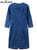 LIH HUA femmes grande taille robe en jean automne Chic robes élégantes pour femmes potelées coton tissé robe 231011