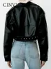 Женская кожаная куртка из искусственной кожи, короткая куртка из искусственной кожи с поясом, весенне-осеннее пальто, мотоциклетное байкерское женское свободное пальто с лацканами на молнии, пальто 231011