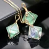 Pendentif Colliers Mode Exquis Fil Enveloppé Collier De Pierre Brute Naturelle Pour Femmes Reiki Guérison Chakra Cristal Fluorite Collier Bijoux