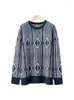 Kvinnors tröjor Kvinnor Geometriska mönster Woolen Jacquard tröja 2023 Autumn Winter Vintage Loose Thick Casual Knit Pullover Unisex Knitwear