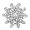 Pearl Rhinestone Snowflake Brooches for Women Girls Metal Cardigan Scarf Shawl Safety Brooches New Year Party Christmas Gifts