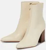 Botas de tornozelo femininas de inverno bloco italiano salto alto couro de bezerro ponta pontiaguda com zíper em ambos os lados moderno elegante vestido de noiva festa EU35-40