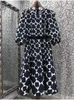 カジュアルドレストップファッションデザイナードレス2023秋の冬スタイルの女性ダイヤモンドプリントランタンスリーブミッドカーフレングスコットンゴージャス