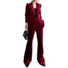 Winter Wine Red Women Tuxedos 2 قطع ضئيلة ملائمة مخصصة مخصصة ليدي السترة فستان أنثى نحيف الملاءمة حفلة موسيقية لبس السراويل