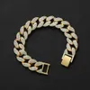 18k Guldpläterad diamant Iced Out Miami Cuban Link Chain Armband Hip Hop Jewelry