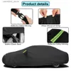 Bilskydd 190T Universal Full Black Auto Car Covers Outdoor Waterproof Sun Rain Snow Protection UV för Sedans Sunshade Covers M/L/XL/XXL Q231012