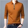 Polos masculinos sólidos camisa polo lapela manga comprida gola com zíper moda primavera e outono fino casual solto tops 231012