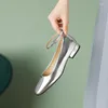 Sapatos de vestido 2023 mulheres bombas de couro genuíno escritório senhora mary janes de alta qualidade elegante estilo retro ouro prata 34-40