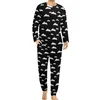 Erkekler pijama siyah yarasa pijamaları günlük 2 adet beyaz hayvan sevimli pijama setleri adam uzun kollu gece tasarımı ev takım elbise büyük boyut