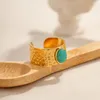Klusterringar vintage hammare mönster oval natursten öppen ring för kvinnor justerbart rostfritt stål vattentätt smyckesjov